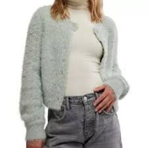 FREE PROPLE Celeste Women's Fuzzy Cardigan Sweater Seafoam -Green